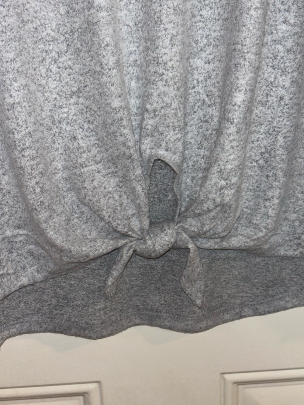 Absolutely Famous Heather Gray Knit Top with Blue Floral Sleeves - Picture 2 of 6